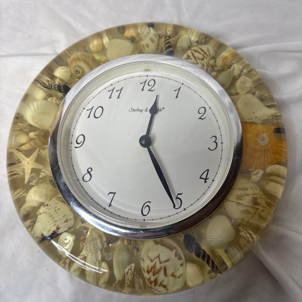 VTG Sea Shell Wall Clock - Lucite Sterling & Noble Coastal Beach Boho Cottage
